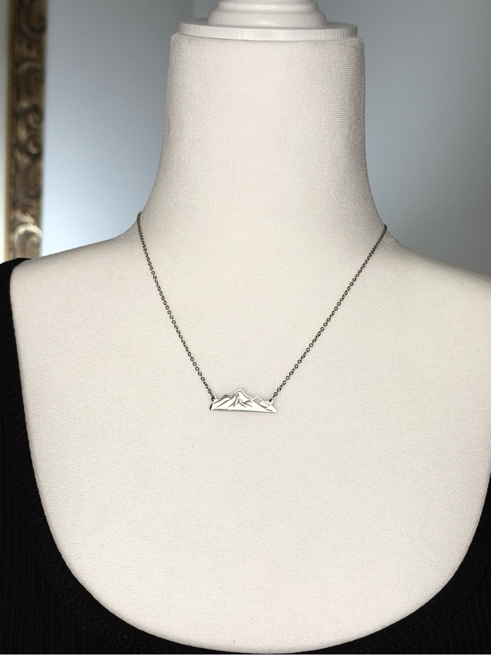 Silver Tone Mountain Range Necklace Peak Bar Pendant Hiking Outdoor 18”